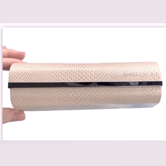 Jimmy Choo Ivory Faux Snakeskin Sunglass Eyeglass Case Magnetic Close